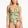 Sea Level Lost Paradise Panel Line Swimsuit - Green Outlet