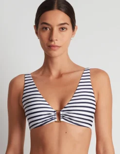 Lauren Ralph Lauren Luxe Stripe Ring OTS Bikini Top - Navy White Outlet