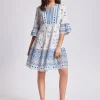 Iconique Marina 3/4 Sleeve Dress - White and Blue Outlet
