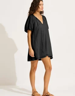 Seafolly Mini Babydoll Beach Dress - Black Fashion