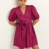 Greek Archaic Kori Minimal Mini Wrap Dress - Magenta Online