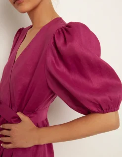 Greek Archaic Kori Minimal Mini Wrap Dress - Magenta Online