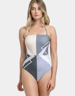 Gottex Modern Art Bandeau Swimsuit - Multi Grey Fashion