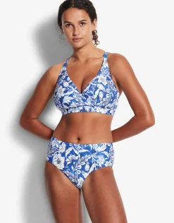 Seafolly Modern Marina F Cup Cross Front Bra Bikini - Blue Hot