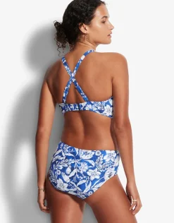Seafolly Modern Marina F Cup Cross Front Bra Bikini - Blue Hot