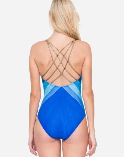 Gottex Mystic Gem Round Neck Swimsuit - Multi Blue Clearance