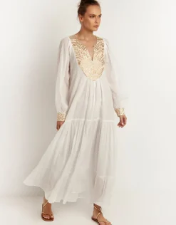 Greek Archaic Kori New Triangle Maxi Dress - White and Gold Best
