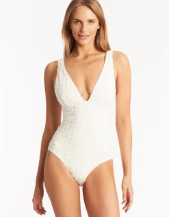 Sea Level Oceano Longline Scoop Back Swimsuit - White Discount