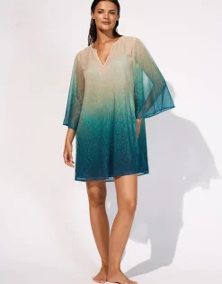 Maryan Mehlhorn Ombre Metallic Tunic - Aqua Gradient Sale