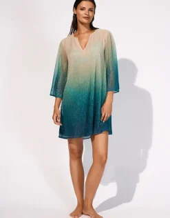 Maryan Mehlhorn Ombre Metallic Tunic - Aqua Gradient Sale