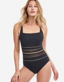 Gottex Onyx Square Neck Tank Swimsuit - Black and Gold Sale