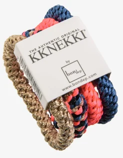 Kknekki Original Hair Tie Bundle - Blue, Gold and Bright Coral Sale