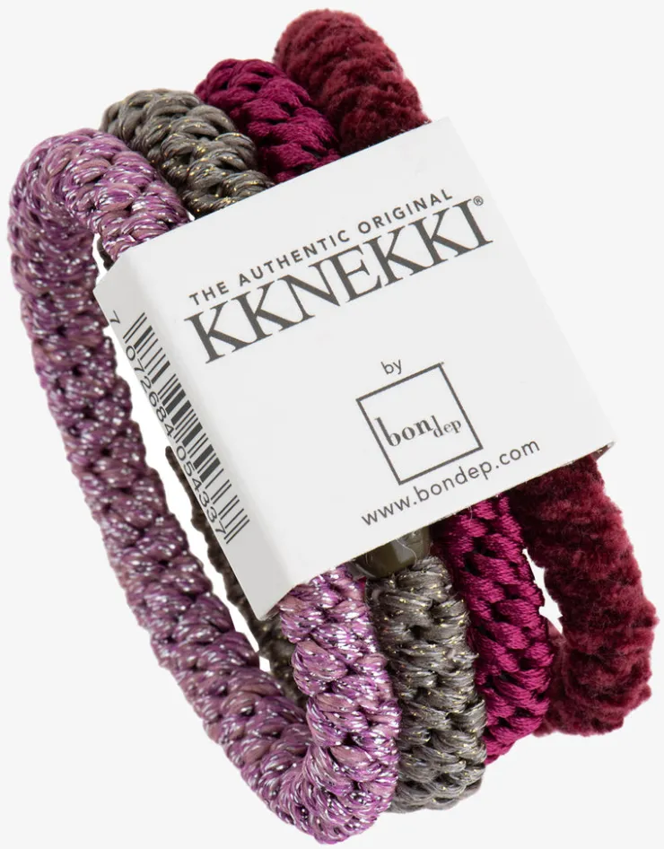 Kknekki Original Hair Tie Bundle - Pink Glitter, Camo Glitter, Mulberry and Velvet Bordeaux New