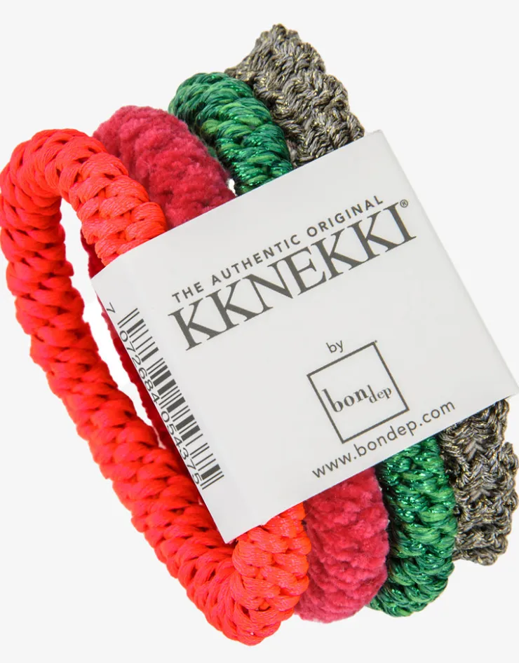 Kknekki Original Hair Tie Bundle - Neon Pink, Strong Pink Esmerelda Glitter and Lace Linen Glitter Fashion