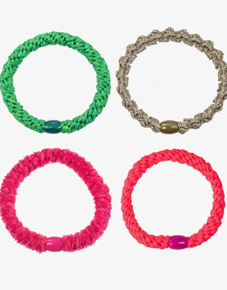 Kknekki Original Hair Tie Bundle - Neon Pink, Strong Pink Esmerelda Glitter and Lace Linen Glitter Fashion