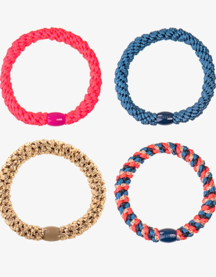 Kknekki Original Hair Tie Bundle - Blue, Gold and Bright Coral Sale