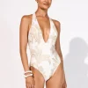 Maryan Mehlhorn Ornation Deep Plunge Swimsuit - Canvas Sand Clearance