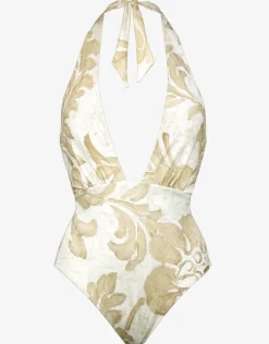 Maryan Mehlhorn Ornation Deep Plunge Swimsuit - Canvas Sand Clearance