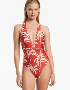 Jets Palme Plunge Swimsuit - Cherry Online