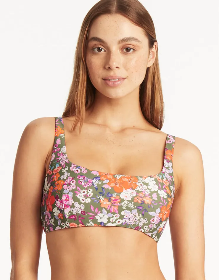 Sea Level Parkland Low Square Neck Bikini Top - Khaki New