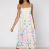 Juliet Dunn Peony Tie Back Midi Dress - Lemon Clearance