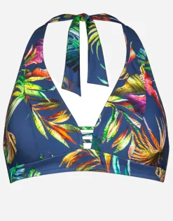 Lidea Plunge Moulded Halter Bikini Top - Indigo Rainbow Discount