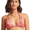 Seafolly Poolside Slide Tri Bikini Top - Pink Chintz Hot