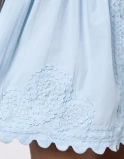 Juliet Dunn Poplin Blouson Dress with Ric-Rac Embroidery - Pale Blue Sale