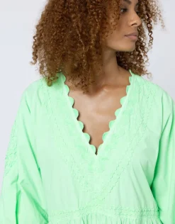 Juliet Dunn Poplin V-Neck Loose Maxi Dress with Ric-Rac - Apple Discount