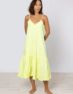 Juliet Dunn Poplin V-Neck Midi Dress with Cord Flower - Sherbet Lemon Sale