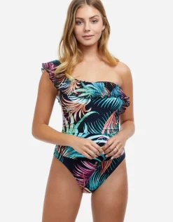 Gottex Profile Tropico One Shoulder Swimsuit - Black Clearance