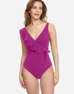 Gottex Profile Tutti Frutti Ruffle Surplice Swimsuit - Warm Violet Clearance