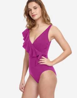 Gottex Profile Tutti Frutti Ruffle Surplice Swimsuit - Warm Violet Clearance