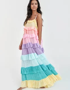 Pitusa Rainbow Ruffle Tiered Dress - Pastels Fashion