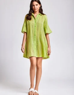 Iconique Romina 3/4 Sleeve Shirt Dress - Lime Outlet