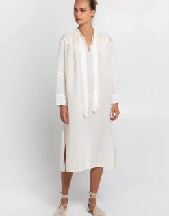 Greek Archaic Kori Roots Midi Shirt Dress - Natural and Champagne Discount