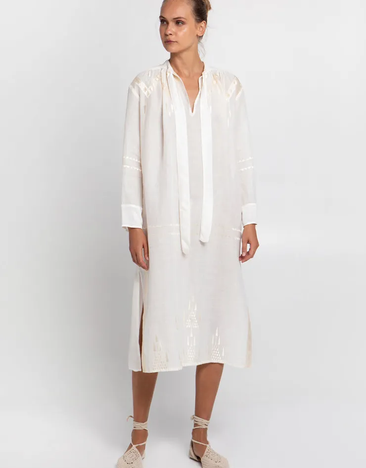 Greek Archaic Kori Roots Midi Shirt Dress - Natural and Champagne Discount