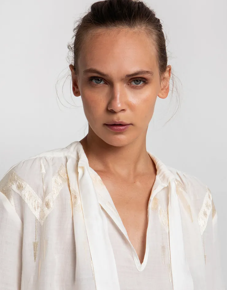 Greek Archaic Kori Roots Midi Shirt Dress - Natural and Champagne Discount