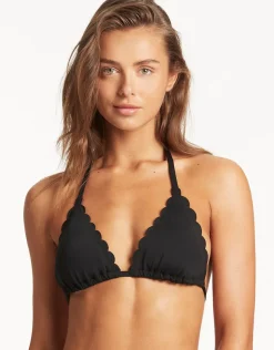 Sea Level Scallop Halter Slide Tri Bikini Top - Black Online