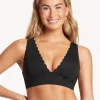 Sea Level Scallop Longline Tri Bikini Top - Black New