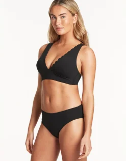Sea Level Scallop Longline Tri Bikini Top - Black New