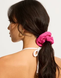Seafolly Sea Dive Scrunchy 2 Pack - Fuchsia Rose and Black Hot