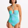 Seafolly Sea Skin Bandeau Swimsuit - Vivid Green Hot