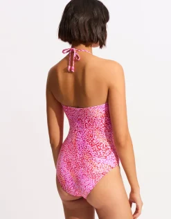 Seafolly Sea Skin Bandeau Swimsuit - Fuchsia Rose Discount