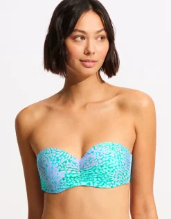 Seafolly Sea Skin Bustier Bandeau Bikini Top - Vivid Green Fashion