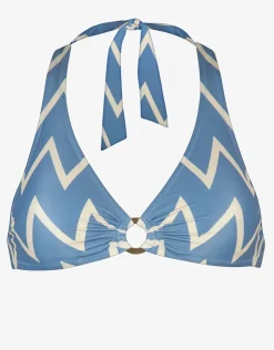 Watercult Seaside Vacay Halter Bikini Top - Blue/ White Zig Zag Hot