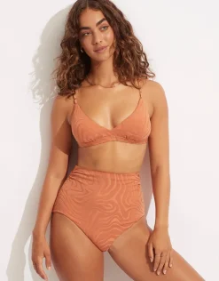 Seafolly Second Wave Fixed Tri Bikini Top - Copper Tan Best