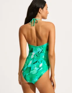 Seafolly Secret Garden Bandeau Swimsuit - Jade Discount