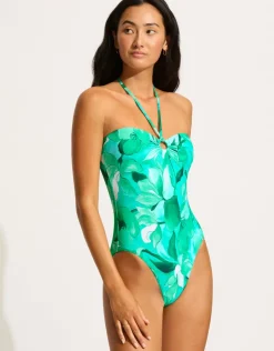 Seafolly Secret Garden Bandeau Swimsuit - Jade Discount