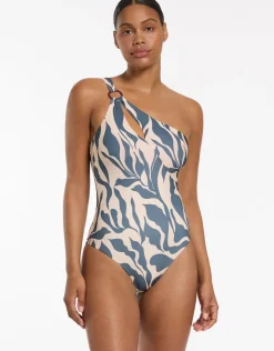 Jets Sereno One Shoulder Ring Swimsuit - Steel Blue New